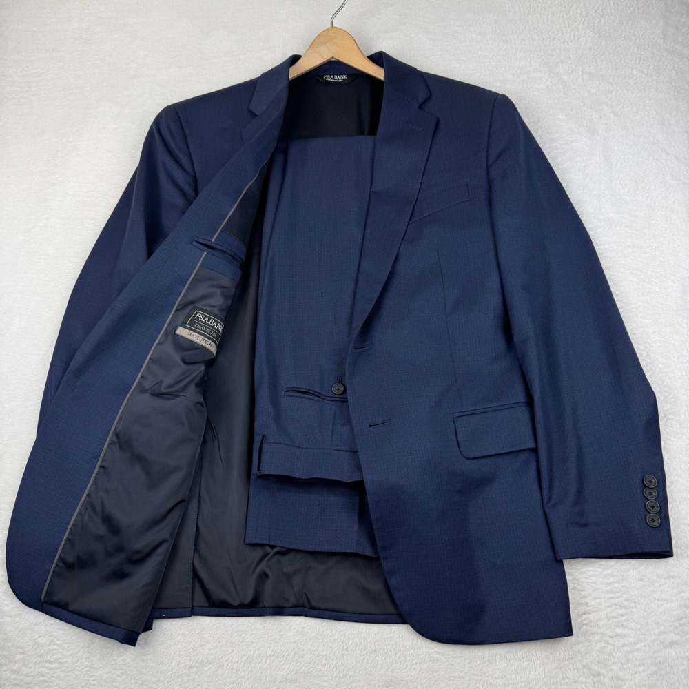 Jos. A. Bank Suit Mens 42R Blue Traveler Travel Tech Slim Fit Wool Blend 2-Piece